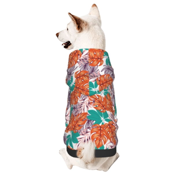 Fotbe Hawaiian Style Sudadera con Estampado para Perros Pequeños – Suéter con Capucha para Mascotas, Tela Suave de Forro Polar con Bolsillo-Large