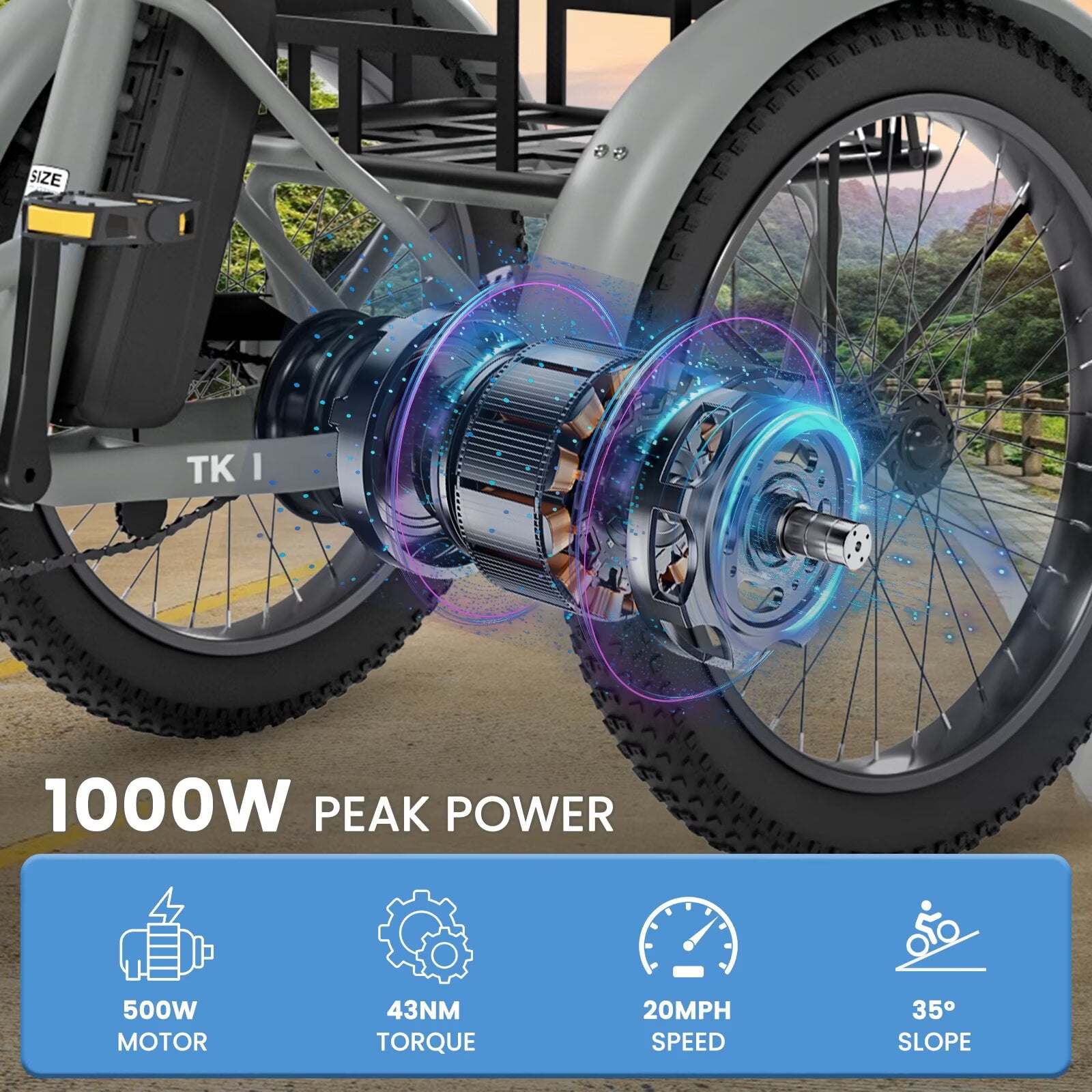 Lilypelle  Folding Electric Tricycle for Adults, Peak 1000W Motor 48V Foldable Ebike Electric Trike, 20" Fat Tire 3 Wheel Electric Bicycle with Front & Rear Baskets & Pet Carrier