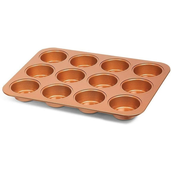 Copper Professional Healthy 12 Cup Cake and Muffins Baking Pan Sheet, Oven and Dishwasher Safe L