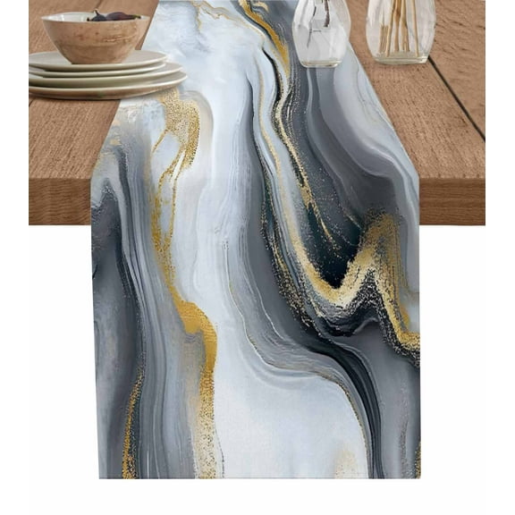 Ldtrchee Gray Ombre Marble Table Runner 72 Inches, Abstract Art Modern Bed Runner Dresser Scarves Tabletop for Indoor Outdoor Parties/Ceremony/Banquet, 18" x 72"