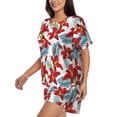 thumbnail image 2 of Bixox Women's Lilies Flowers Printed Pajama Set 2 Piece Lounge Set Top and Shorts Soft Pajamas, Shorts with Pockets, 2 of 7