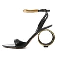 thumbnail image 2 of FSJ Women Sexy Single Strap Pointy Open Toe Circle High Heel Sandals Ankle Strap Dress Party Wedding Bridal Pumps Shoes Size 8 Black Gold, 2 of 4