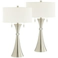 thumbnail image 2 of 360 Lighting Rachel Modern Table Lamps 28" Tall Set of 2 Concave Column Hourglass Metal White Drum Shade for Bedroom Living Room Bedside Nightstand, 2 of 9