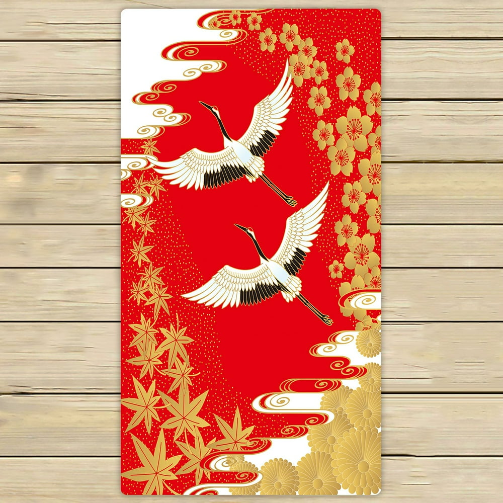 PHFZK Asian Towel, Classical Japanese Style of Cranes Cherry and Maple