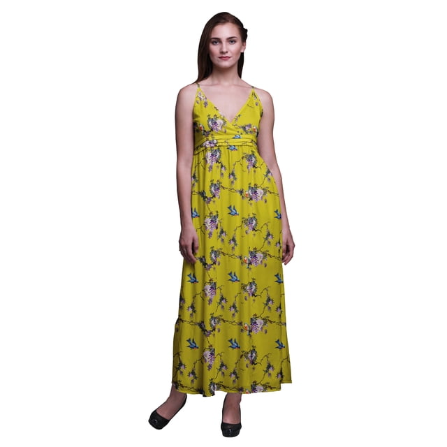 Bimba Robe Longue Chic Imprimée pour Femmes avec Oiseaux, Style Bohème, Maxi d'Été, Tenue de Plage - Petit