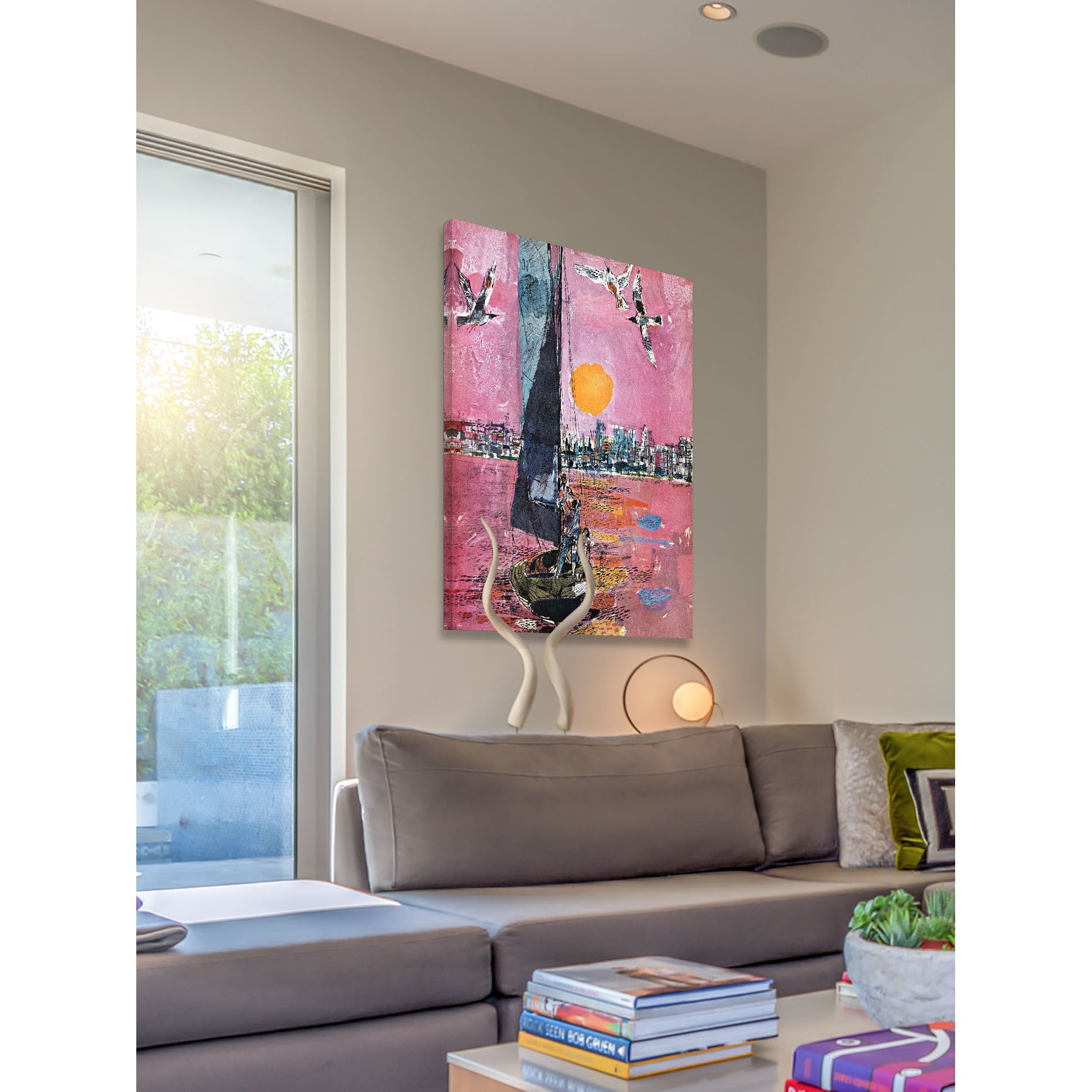 Marmont Hill "Pink Sky with Birds" Painting Print on Canvas