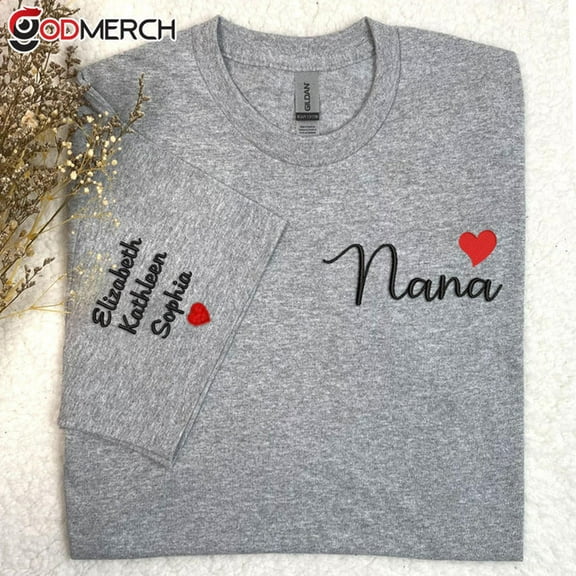 Personalized Embroidered Nana Heart, Unisex Sweatshirt, LINHKHA