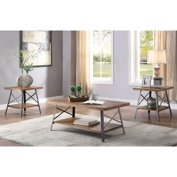 ACME Ikram Coffee Table in Weathered Oak & Sandy Black