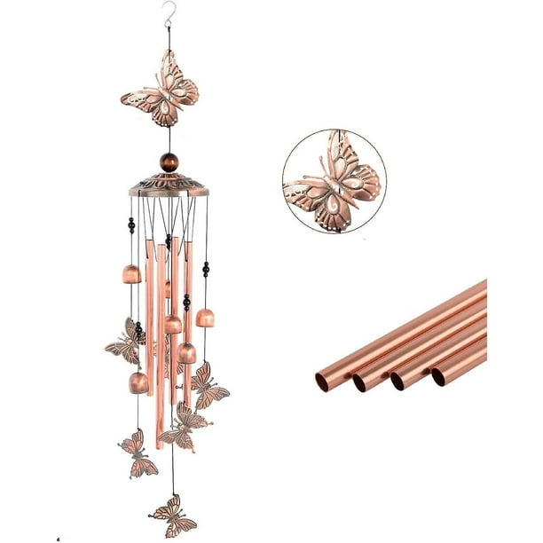 Carillón de viento Rojo Verde en forma de mariposa 4 tubos huecos 6 campanas de metal