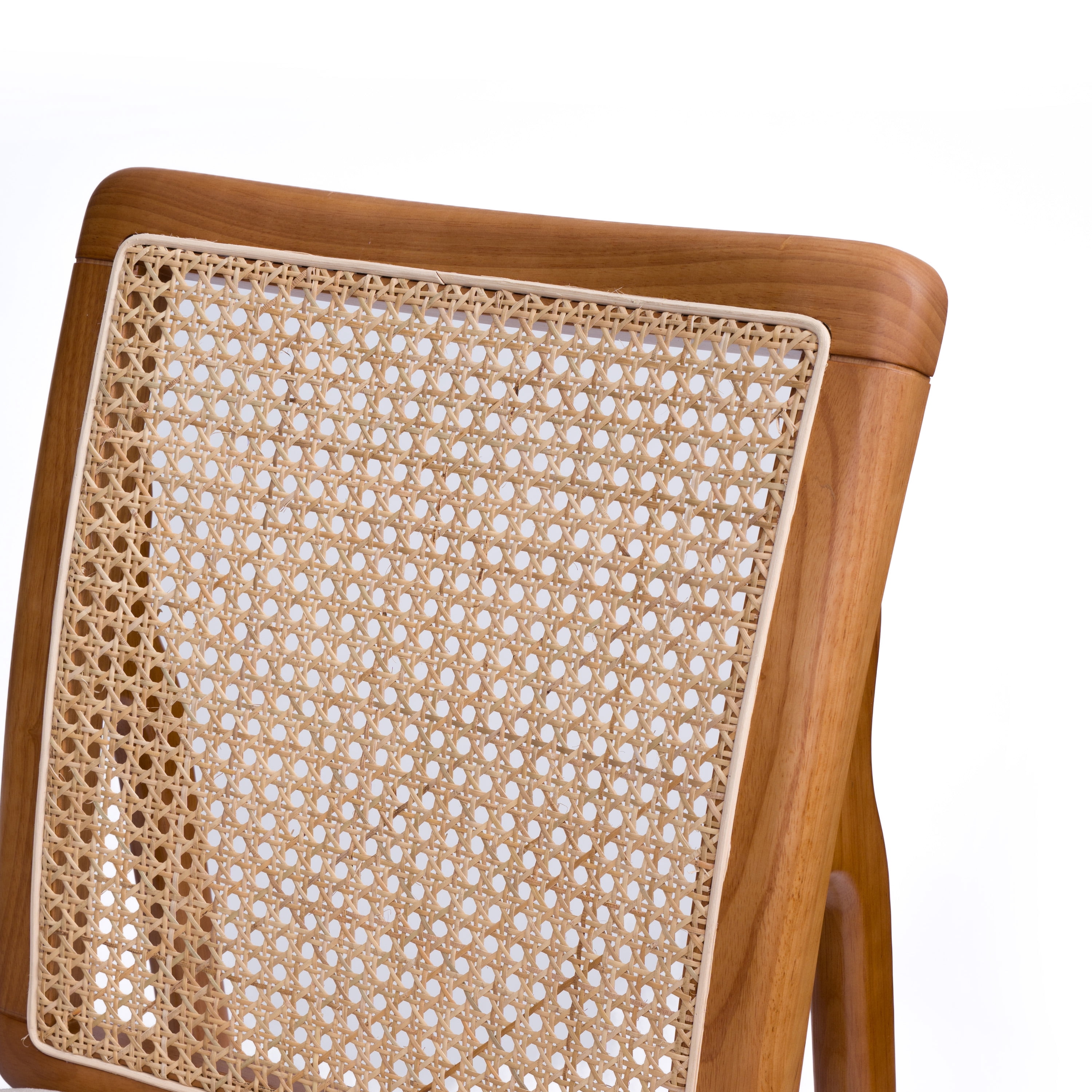 Garitin Dining Chair Set of 2 and Rattan Back Side Chairs, Wooden Frame Seating with Fabric Cushion for Kitchen and Dining Room, Natural