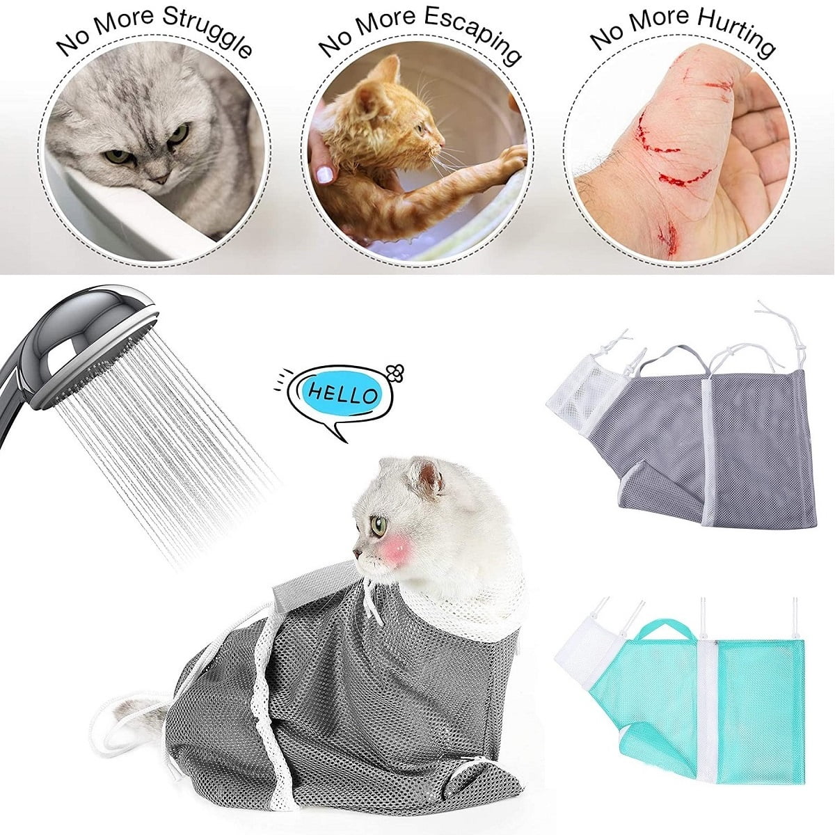 Cat Shower Net Bag,1x Cat Grooming Bathing Bag,Prevent Biting Scratching for Bathing, Nail