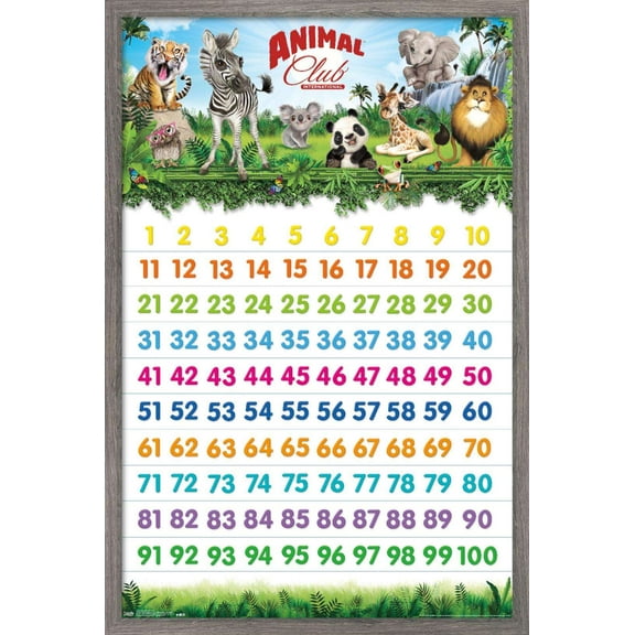 Animal Club - Numbers 123 Wall Poster, 14.725" x 22.375", Framed