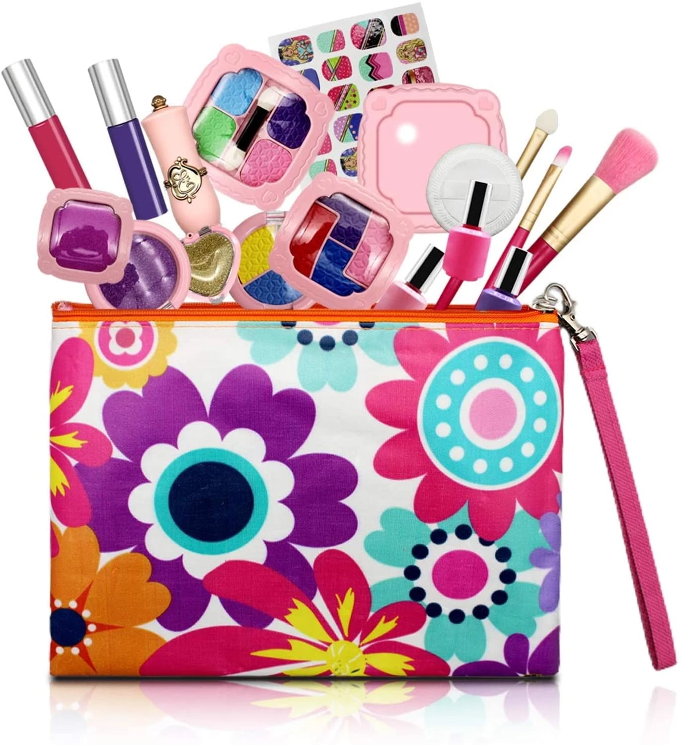 JUNWELL 19 Pieces Kids Pretend Makeup Kit with Cosmetic Bag for Girls 4
