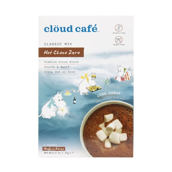 Clöud Café Moomin Zero Sugar Hot Chocolate Powder Packets - Premium Hot Cocoa Blend - Smooth & Sweet - Easy One Step Cocoa for On-The-Go (7 Sachets)