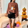 thumbnail image 4 of Lcziwo Halloween Sweatshirt for Women Crop Cute Ghost Long Sleeve Crew Neck Tops Spooky Season Party Fall Fashion Pullover Coffee,XL, 4 of 6