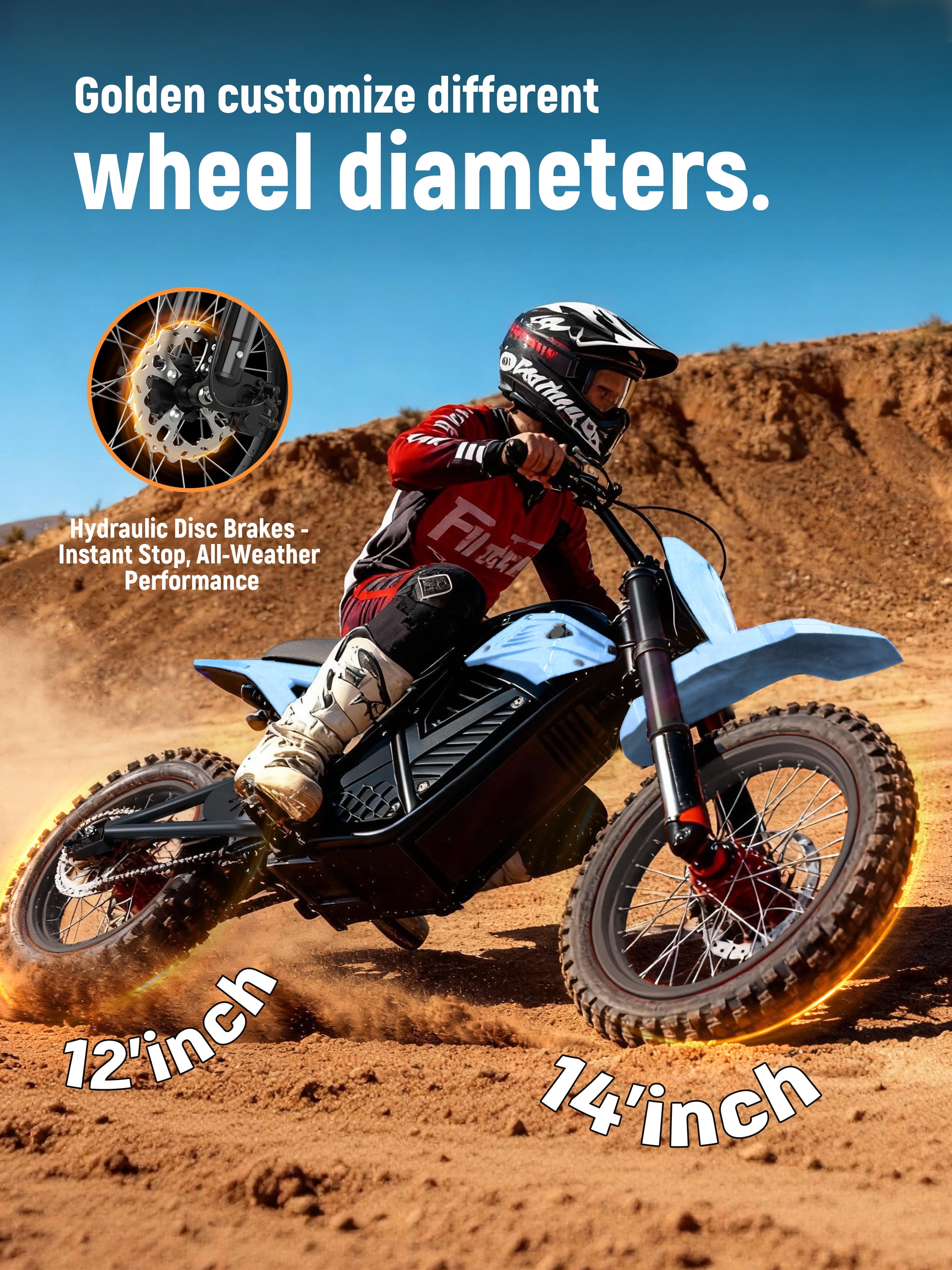Eskute Electric Dirt Bike for Teens Adults, Electric Motorcycle 48V23Ah, Mid-Drive Motor 3500W Peak 38mph 53-Mile Range, Hydraulic Nitrogen Dual Shock Absorbers Blue with Lock, UL2849