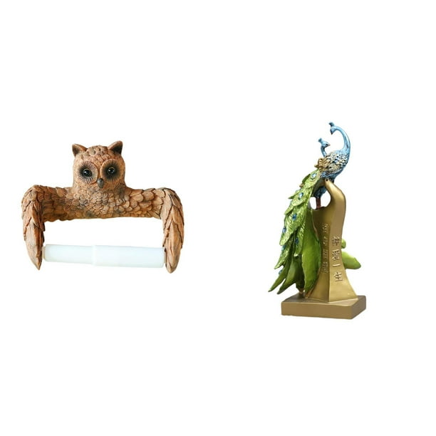 Soporte de papel higiénico,Escultura de pared de búho con porta rollo de papel higiénico,Figura de escritorio,Estante de estatua de pavo real para escritorio,decoración del hogar,Figura