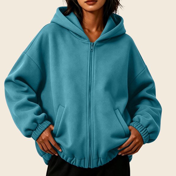 Oiangi Womens Full-Zip Hoodies Long Sleeve Pullover Basic Sweatshirts Fall Winter Daily Wear Sweatshirt with Pockets Green XL