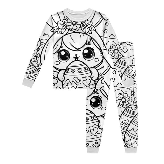 Pajamas for Kids Kid Easter Diy Hand Painted Homewear Set, Child Colouring Pajama Sets, Can Play with and Wear Girl Pajamas White 2 Years-3 Years