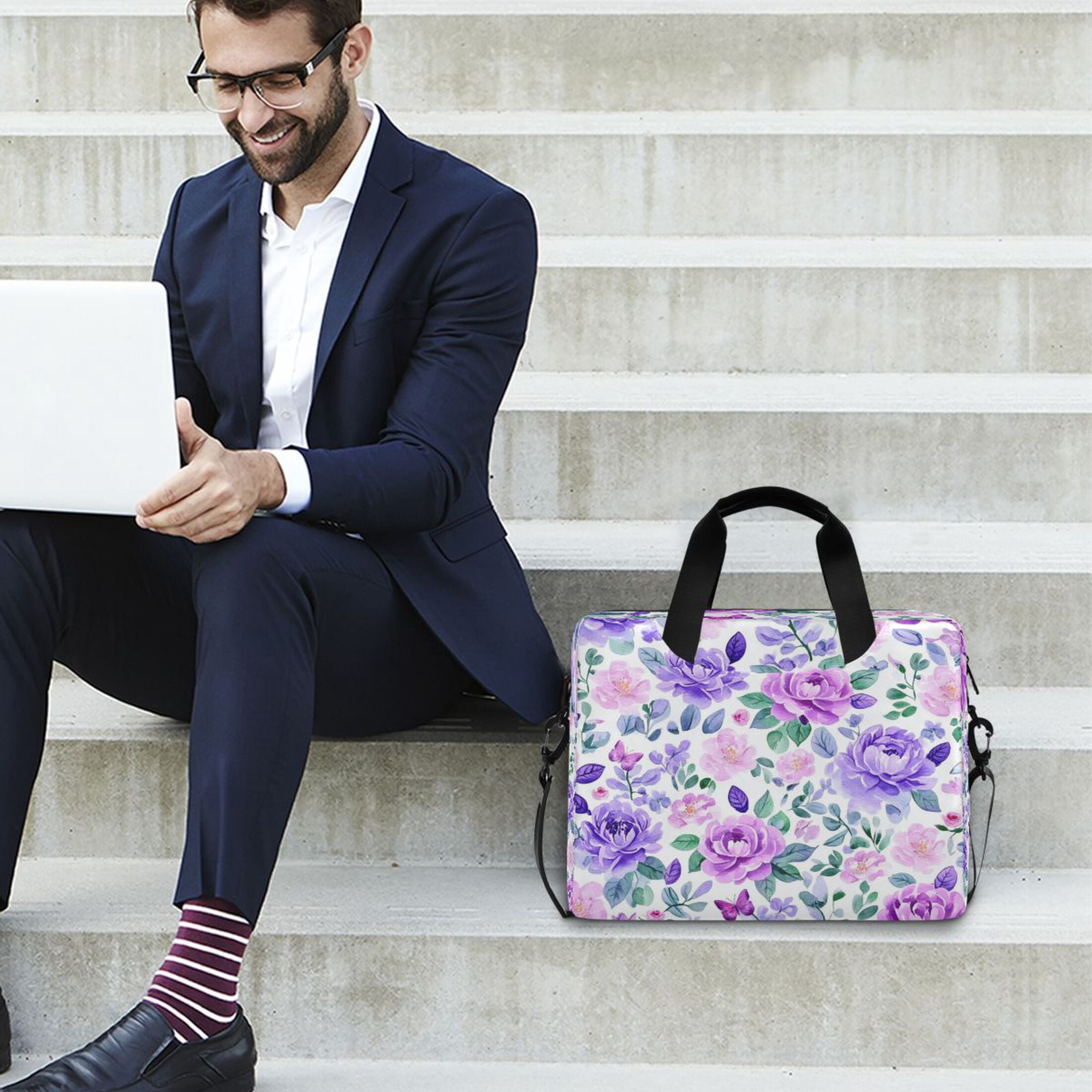 16" Laptop Tote Bag Laptop Sleeve Case Computer Briefcase for Work & Travel Watercolor Floral Pattern