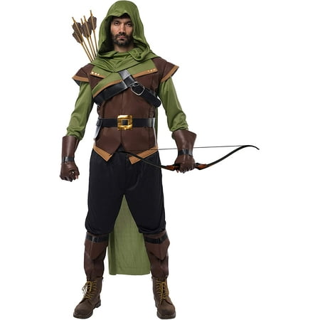 Renaissance Robin Hood Deluxe Men Costume Set Made of Leather for Halloween Dress Up