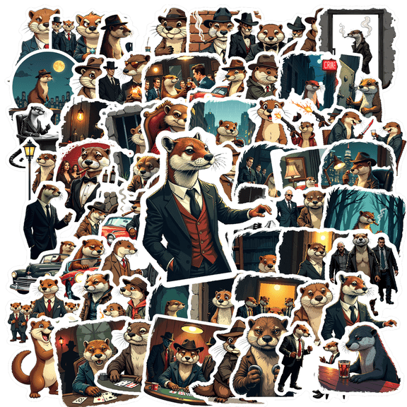 Waterproof Stickers Detective Otter Vinyl Stickers Retro Style for Notebooks Laptops Suitcases