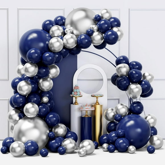 Kit de guirnaldas con forma de arco con forma de globo YMSZ, azul y plateado, 134 unidades, para fiestas