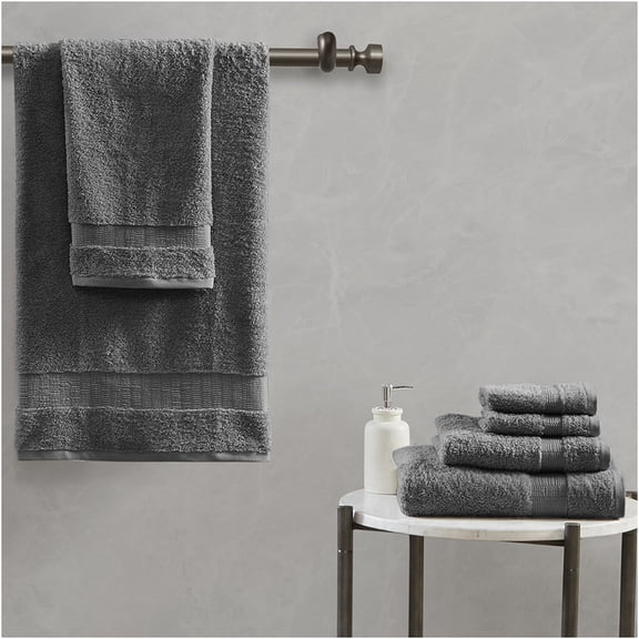 JERFIT Ultra Plush 6-Piece Bath Towel Set, 100% Premium Egyptian Cotton, Charcoal Gray, Highly Absorbent & Quick-Dry for Spa-Like Luxury
