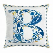 Letter B Throw Pillow Cushion Cover, European Art Elements Floral B Letter in Alphabet Natural Inspirations, Decorative Square Accent Pillow Case, 24 X 24 Inches, Blue Yellow Orange, by Ambesonne