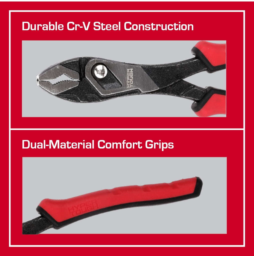 Hyper Tough 8-inch Push-button Slip-joint Pliers with Dual Material Comfort Grips