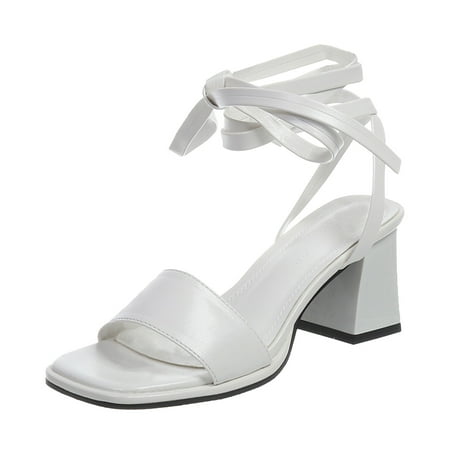 

Fesfesfes Women s Sandals Strappy Sandals New Square Head Thick Heels Women s Shoes Fashion Open Toe Lace Up Sandals 5.5(36)