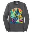 thumbnail image 2 of Colorful Horse Head Animal Lover Mens Long Sleeve Shirt, Heather Black, Medium, 2 of 3
