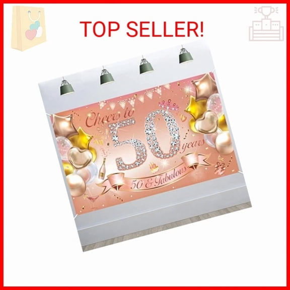 RHEA- Howaf Woman 50Th Birthday Party Decoration Rose Gold Fabric Banner, 50Th Birthda