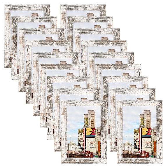 Calenzana 4 in x 6 in White Distressed Picture Frame for Tabletop 18 Pack