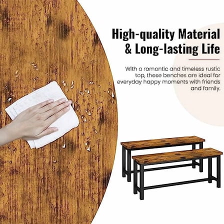 Recaceik Dining Benches - Pair of 2 Industrial Benches for Dining Room, Kitchen, Entryway, Bedroom - 39 Inch, Rustic Brown Metal Legs, Easy to Assemble