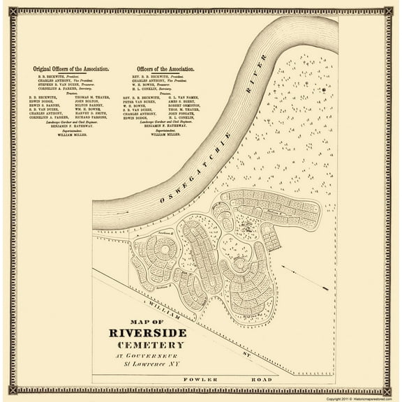 Historic City Map - Gouverneur New York Riverside Cemetery - Stone 1865 - 23 x 23.29 - Vintage Wall Art