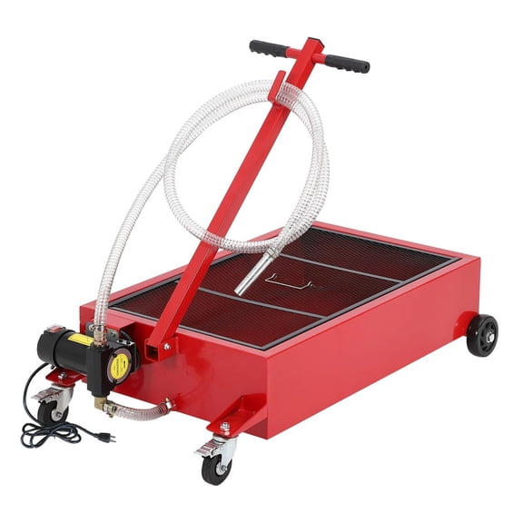 Low Profile 110V Oil Drain Pan, 20-Gallon Metal Oil Change Pan Cart with 180W Electric Pump, 8-Foot Hose,Folding Handle Design for Cars, SUVs, Trucks