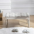 thumbnail image 5 of Upholstered Fabric Entryway Bench, Tufted Piano Bench for 2 People, Rubber Wood Legs with Beautiful Carved Pattern for Bedroom/Living Room/Dining Room (Beige), 5 of 12