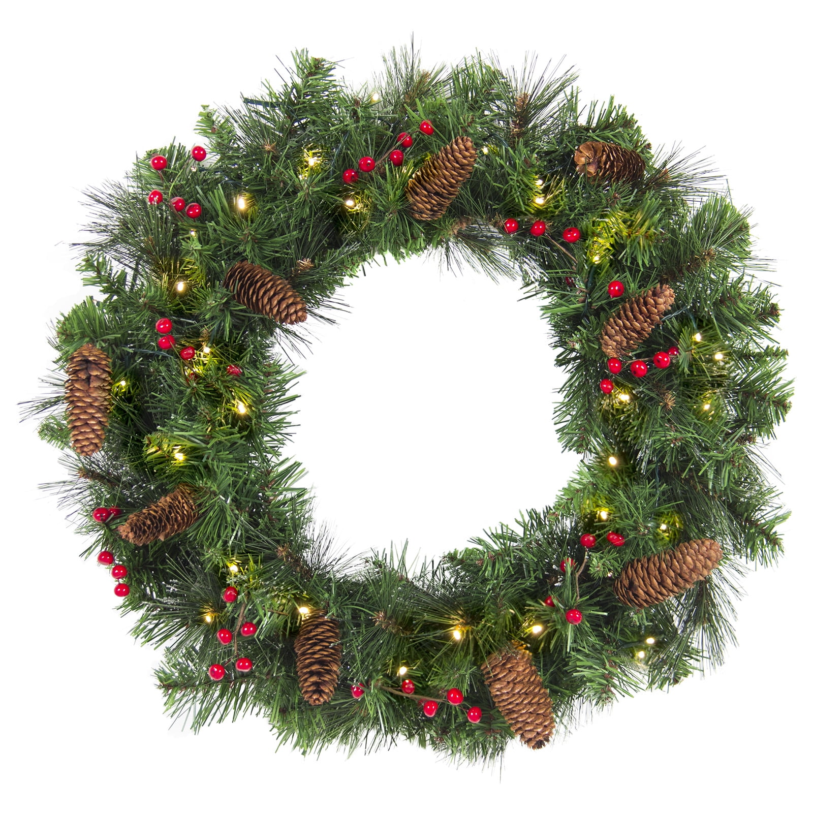 Homegear Christmas 24" Decorated Wreath with Lights Green Spruce with Berries 