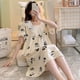 thumbnail image 1 of Pijamas con estampado naranja para mujer, camisón de encaje de estilo coreano, vestido de noche de verano, ropa de dormir de manga corta con lazo, ropa de casa, 1 of 4