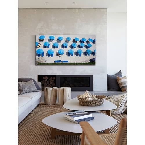Marmont Hill "Blue Umbrellas" Painting Print on Wrapped Canvas