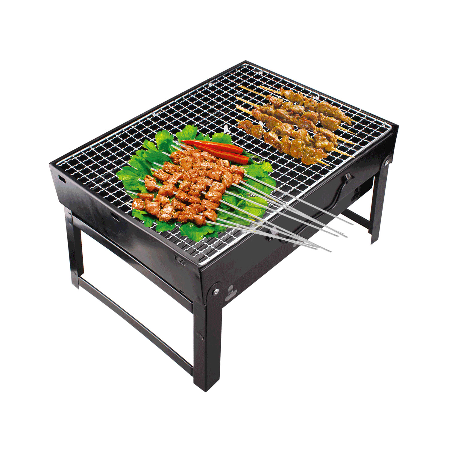 MyLifeUNIT Portable Charcoal Grill Set, Foldable Barbecue Grill with Wire Baskets, Barbecue Branders and Grill Covers