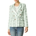 thumbnail image 6 of MODA NOVA Juniors Plaid Double Breasted Notched Lapel Blazer Jackets, 6 of 7