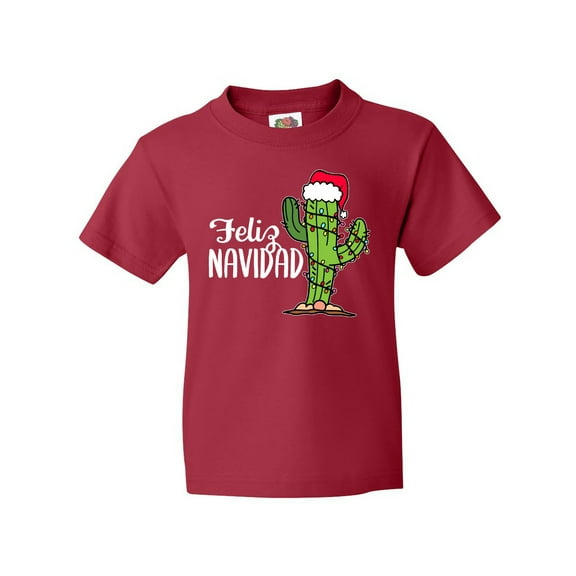 Inktastic Feliz Navidad Christmas Cactus in Santa Hat Youth T-Shirt