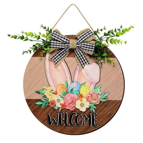 Home Decor Clearance Easter Wooden Tag Rabbit Welcome Door Hanger Country Easter Wooden Wreath Sign 30cm/11.8in