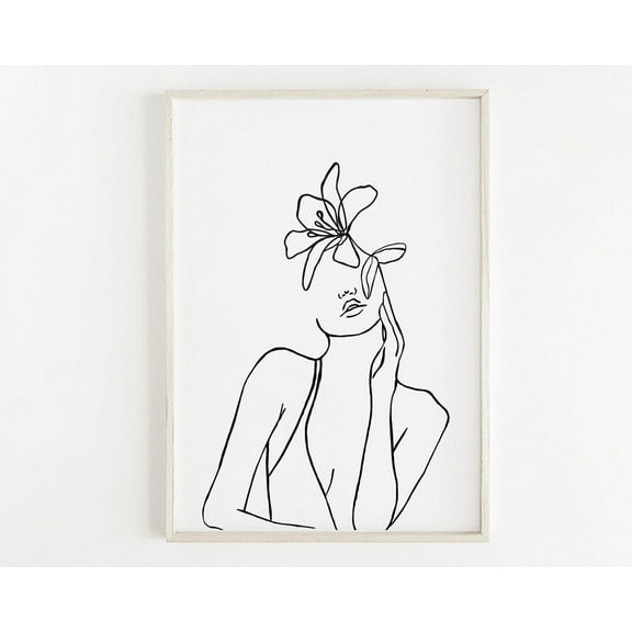 Female Line Drawing Flower Art Print Trending Now Abstract Female Feminine Decor Able Art Female Face Line Art Wall Art, Modern Wall Decor, 8x12 UNFRAMED