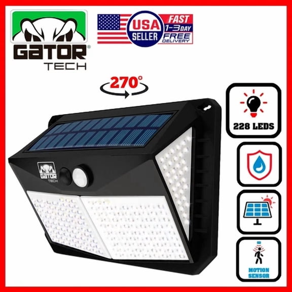 PURELY- Solar Power 228 Led Pir Motion Sensor Outdoor Security Garden Wall Lamp Light