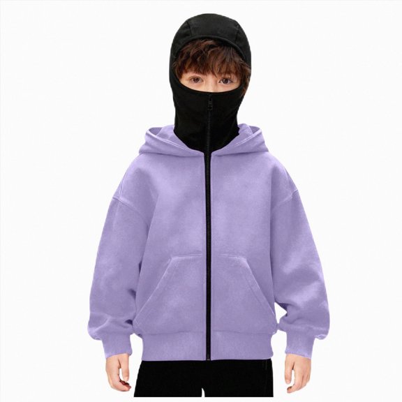 Linfrsh Boys And Girls Hooded Sweatshirts Small And Medium Sized Childrens Fleece Pullover Casual Jackets And Tops(Purple,8-9 Years)