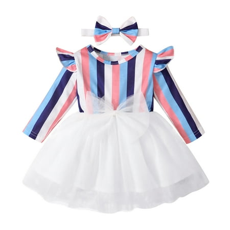 

koaiezne Sleeve Girls Tulle Striped Baby Dress Long Toddler Printed Princess Clothes Girls Dress&Skirt Long Sleeve Dress Girl Toddler Fancy Dresses for Teen Girls