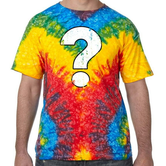 Distressed Question Mark Psychedelic Tie Dye Tee Shirt - Woodstock, Small